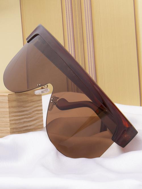 ted smith brown shield sunglasses for men & women | half rim & acetate frame | large face ( 65-20-135 ) - 21458287 - Standard Image - 0