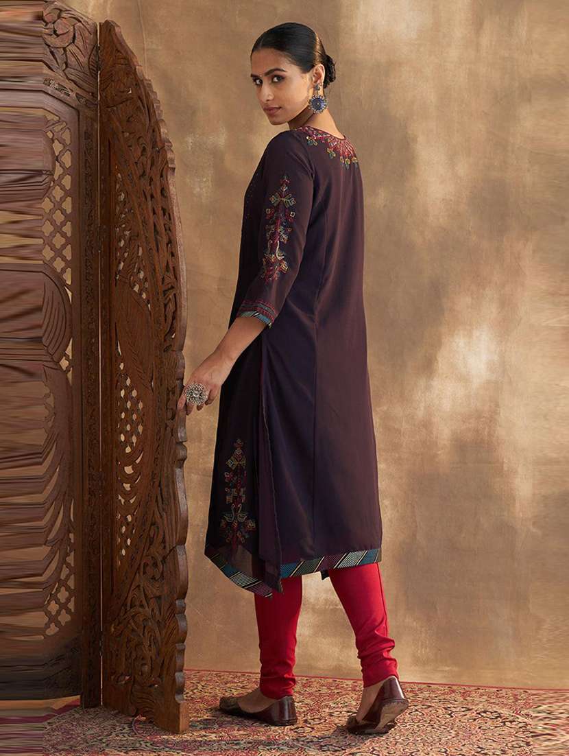 women purple linen a-line kurta - 21458738 - Standard Image - 2