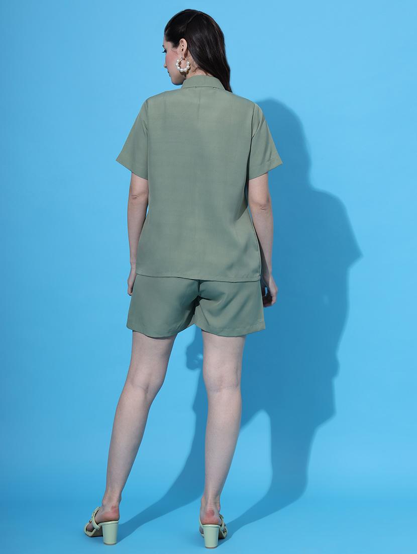 olive solid top and shorts co-ord set - 21458777 - Standard Image - 2