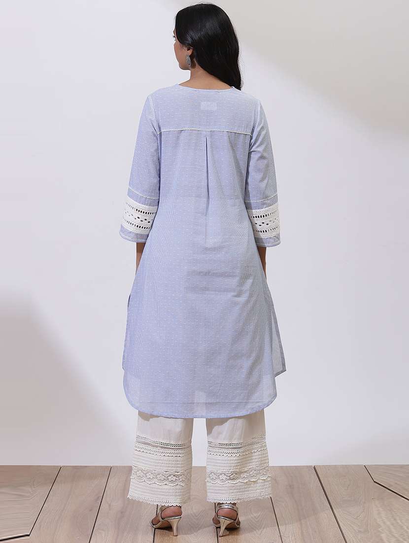 women light blue cotton a-line kurta - 21458792 - Standard Image - 2