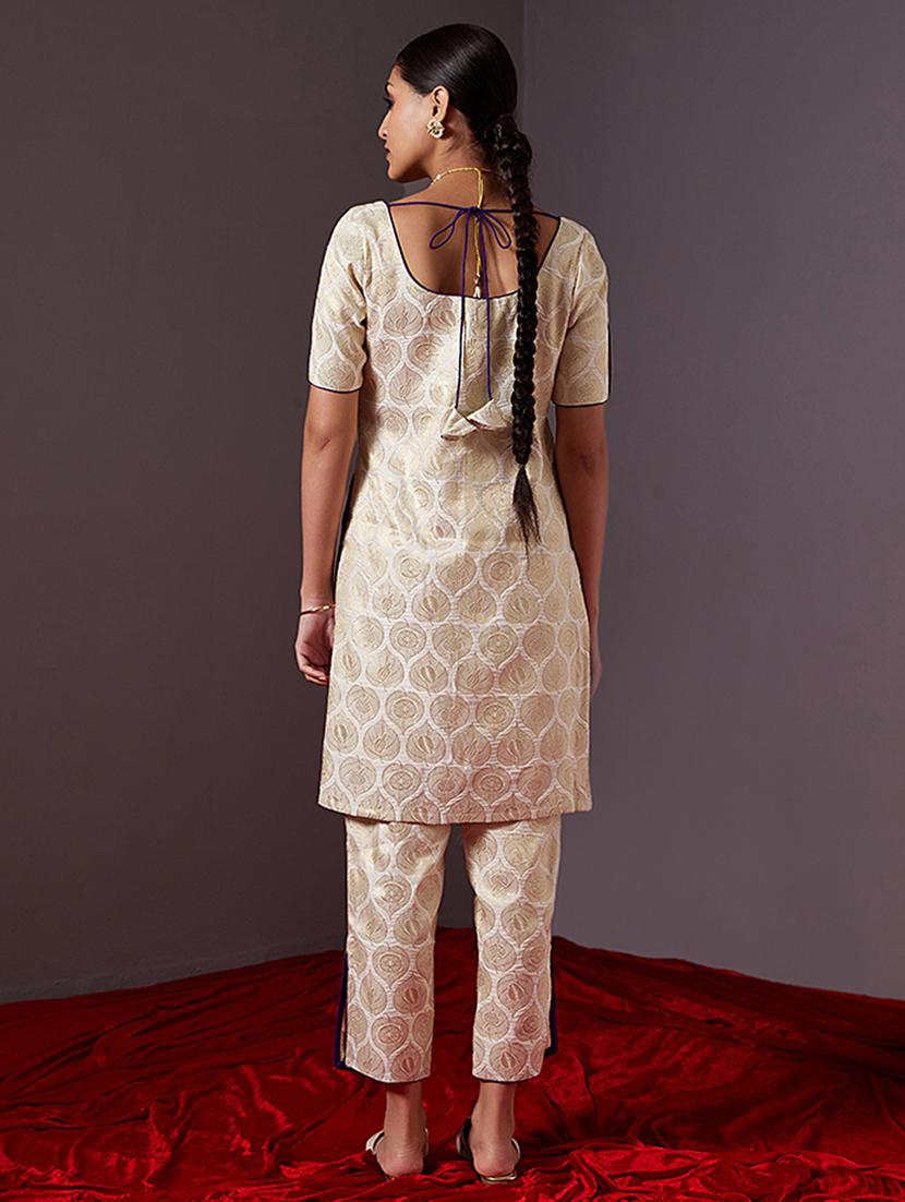 white cotton silk straight kurta - 21459325 - Standard Image - 2
