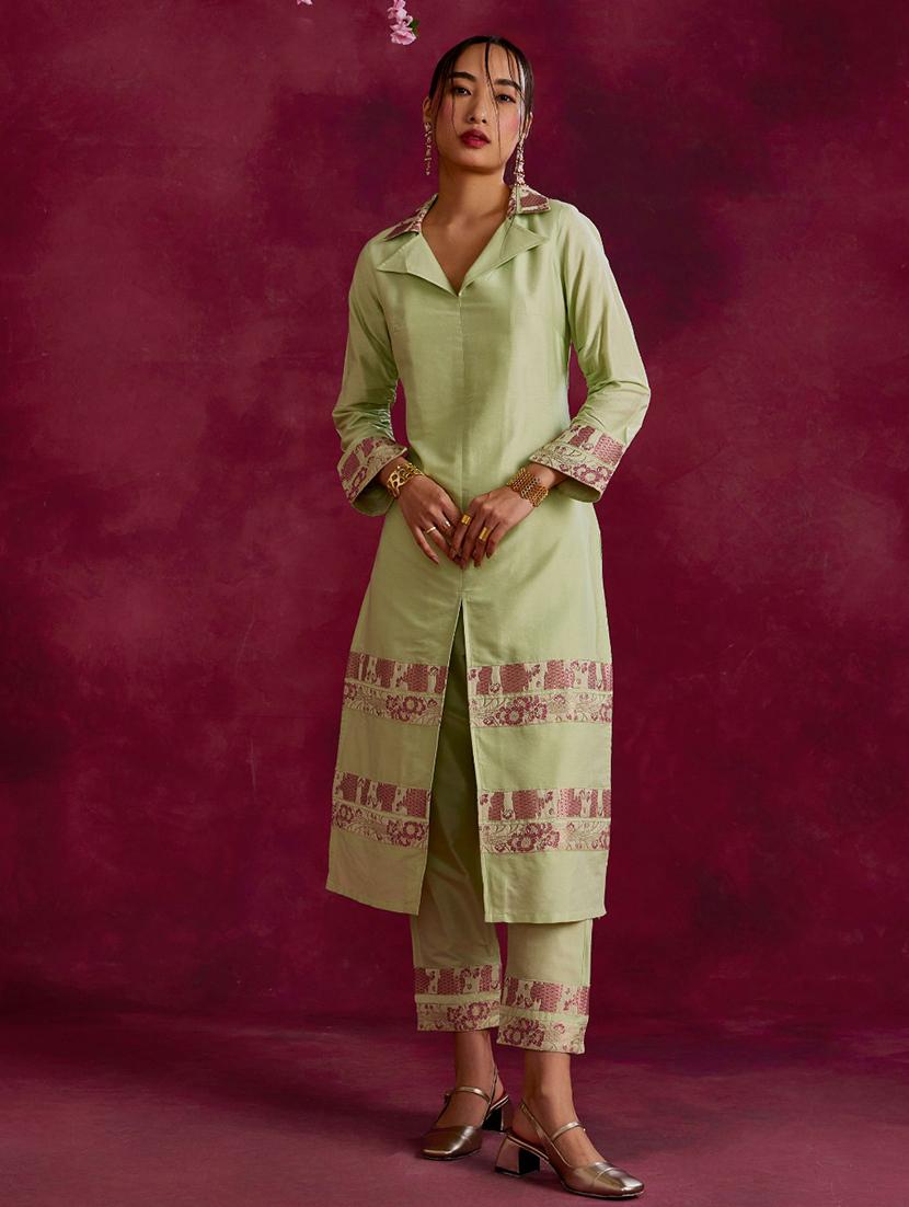 women lapel neck front & side both slit kurta - 21459345 - Standard Image - 2