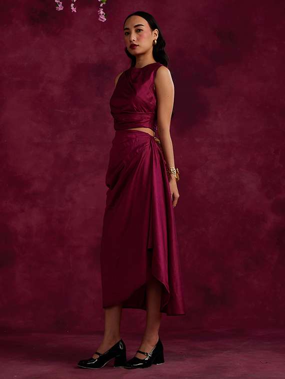 magenta solid flared skirt - 21460046 -  Standard Image - 2