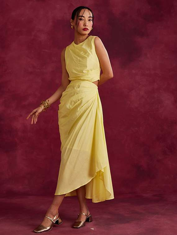 yellow solid flared skirt - 21460047 -  Standard Image - 2