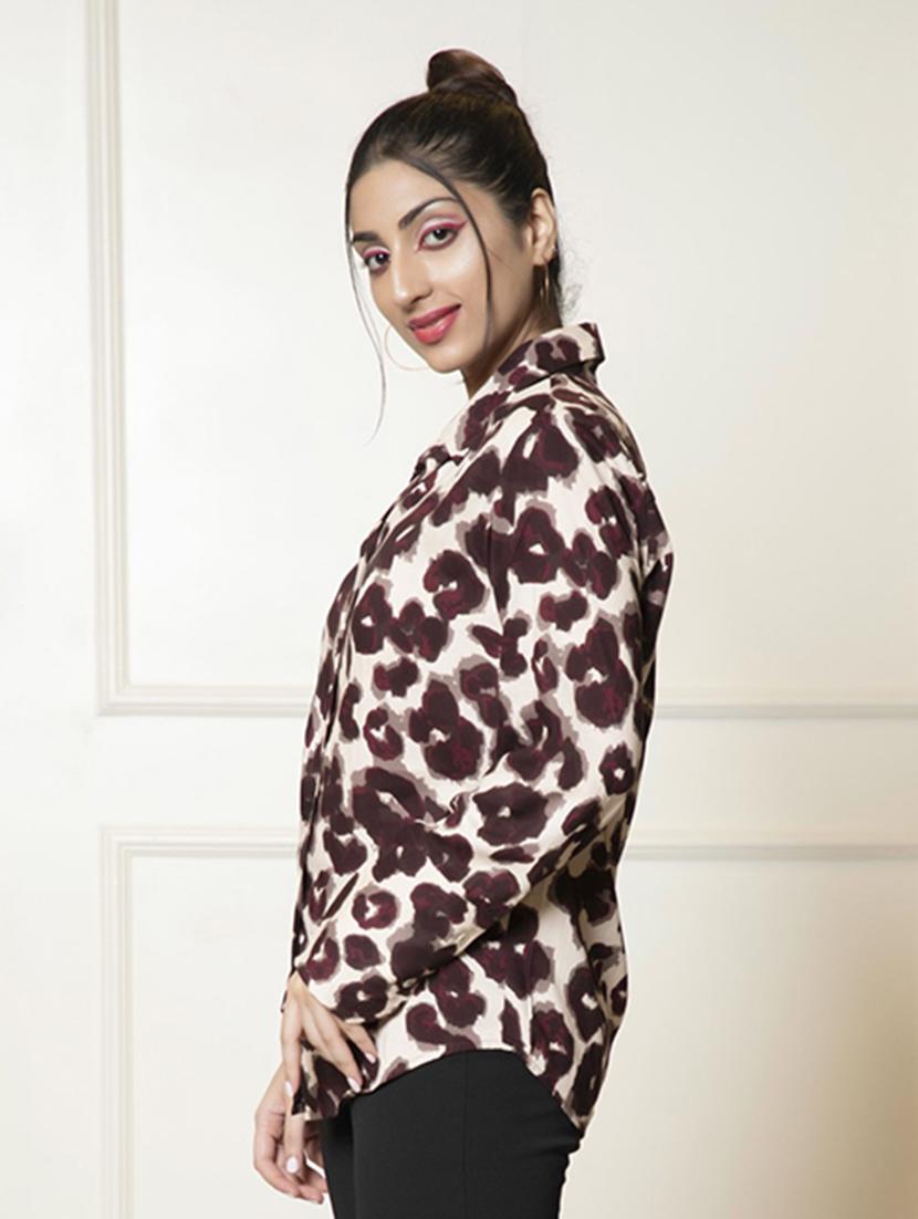 women shirt collar printed regular shirt - 21460086 - Standard Image - 2