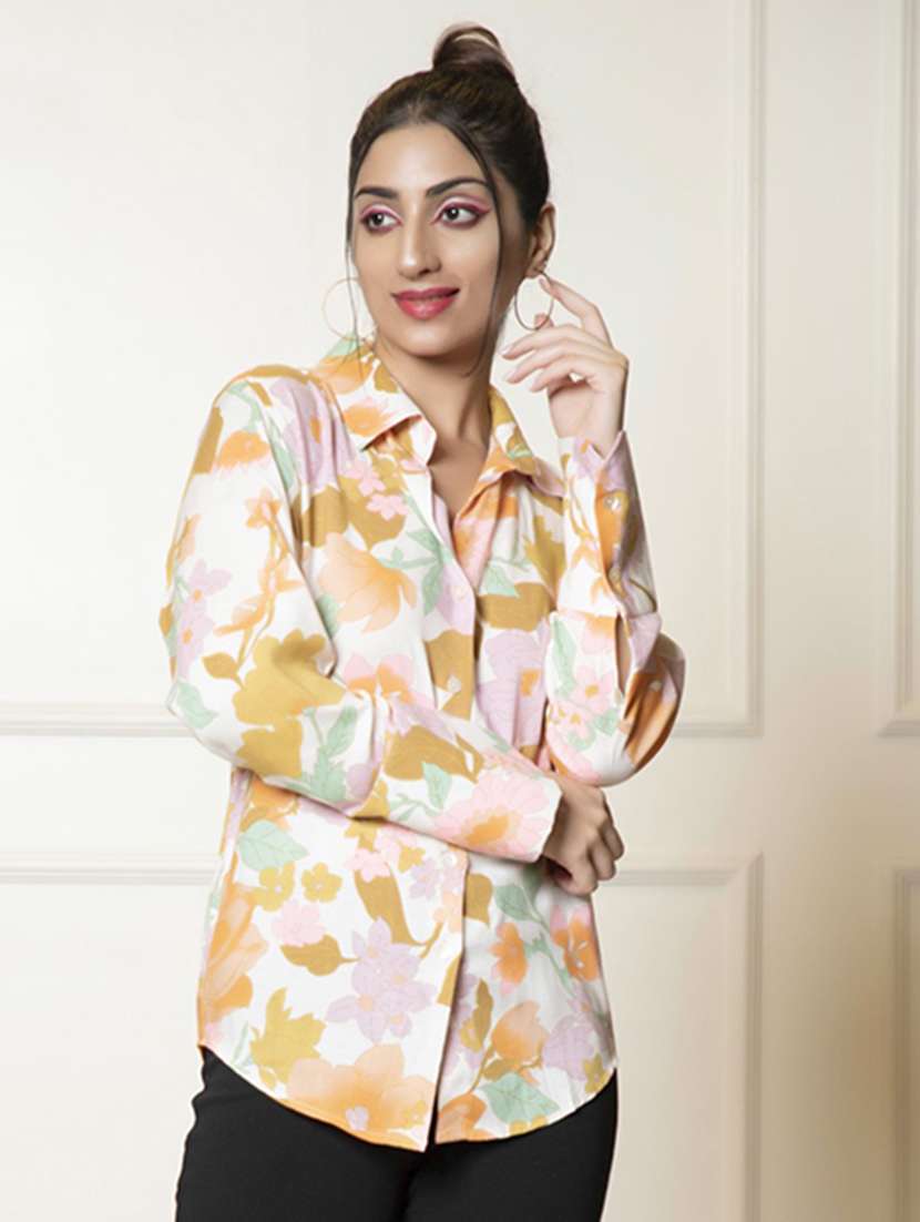 women yellow floral printed regular shirt
