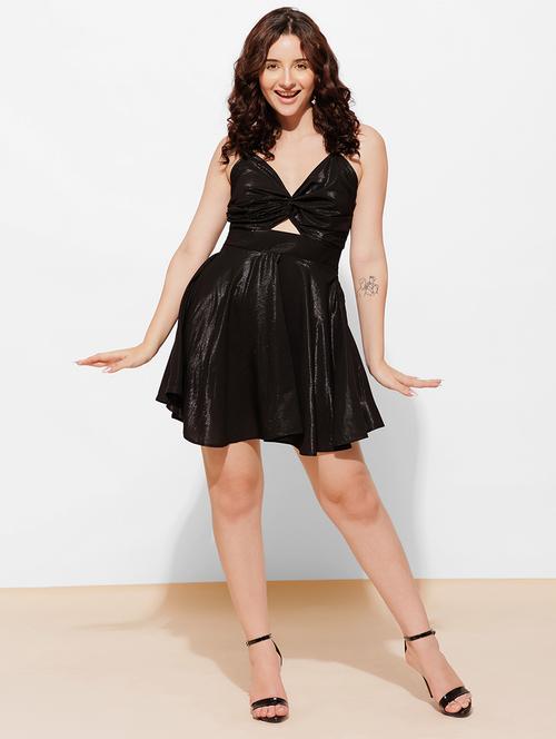 women solid fit & flare sleeveless dress - 21460089 - Standard Image - 0