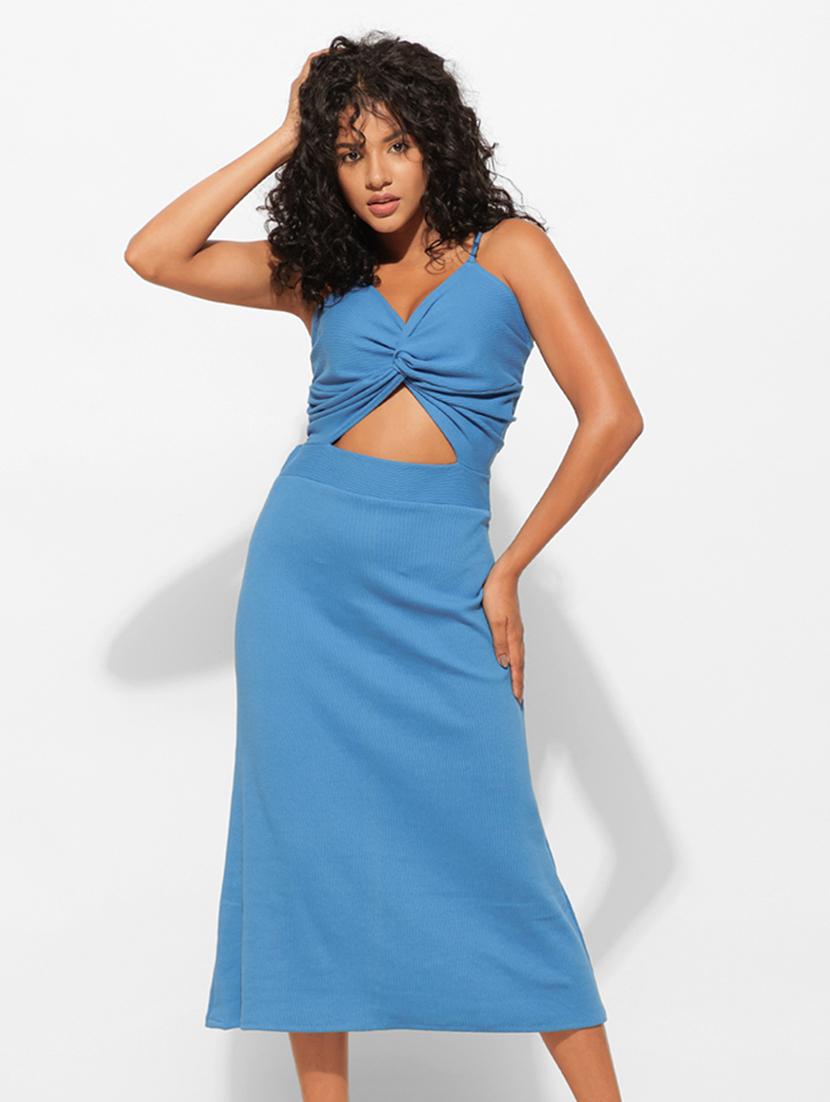 women blue cotton a-line dress - 21460097 - Zoom Image - 0
