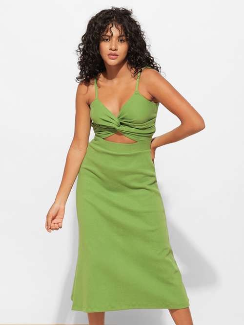 women green cotton a-line dress - 21460098 - Standard Image - 0