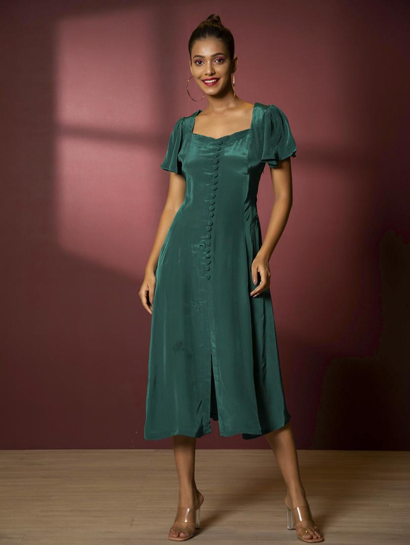women green solid a-line dress - 21460101 - Zoom Image - 0