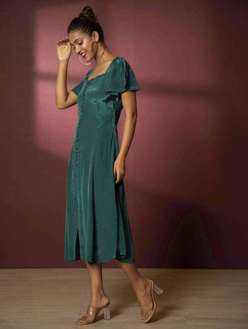 women green solid a-line dress - 21460101 - Standard Image - 2