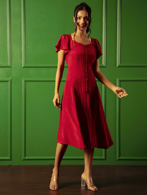 women red solid a-line dress - 21460102 - Standard Image - 0