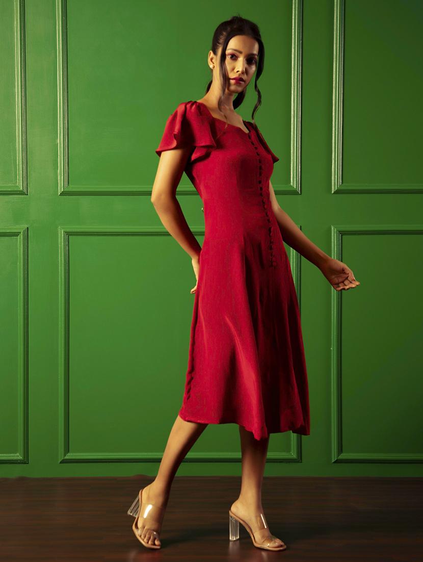 women red solid a-line dress - 21460102 - Standard Image - 2