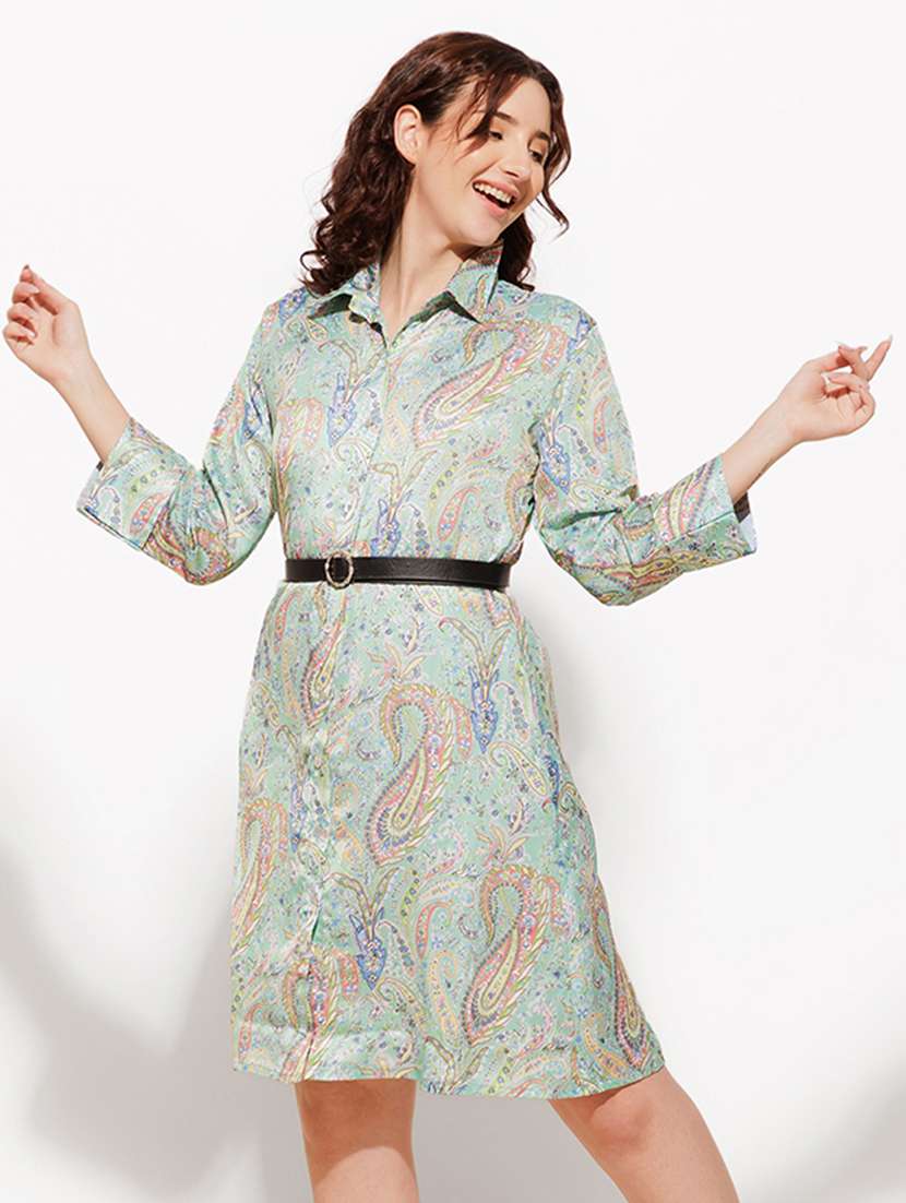 women green satin shirt dress - 21460107 -  Standard Image - 2