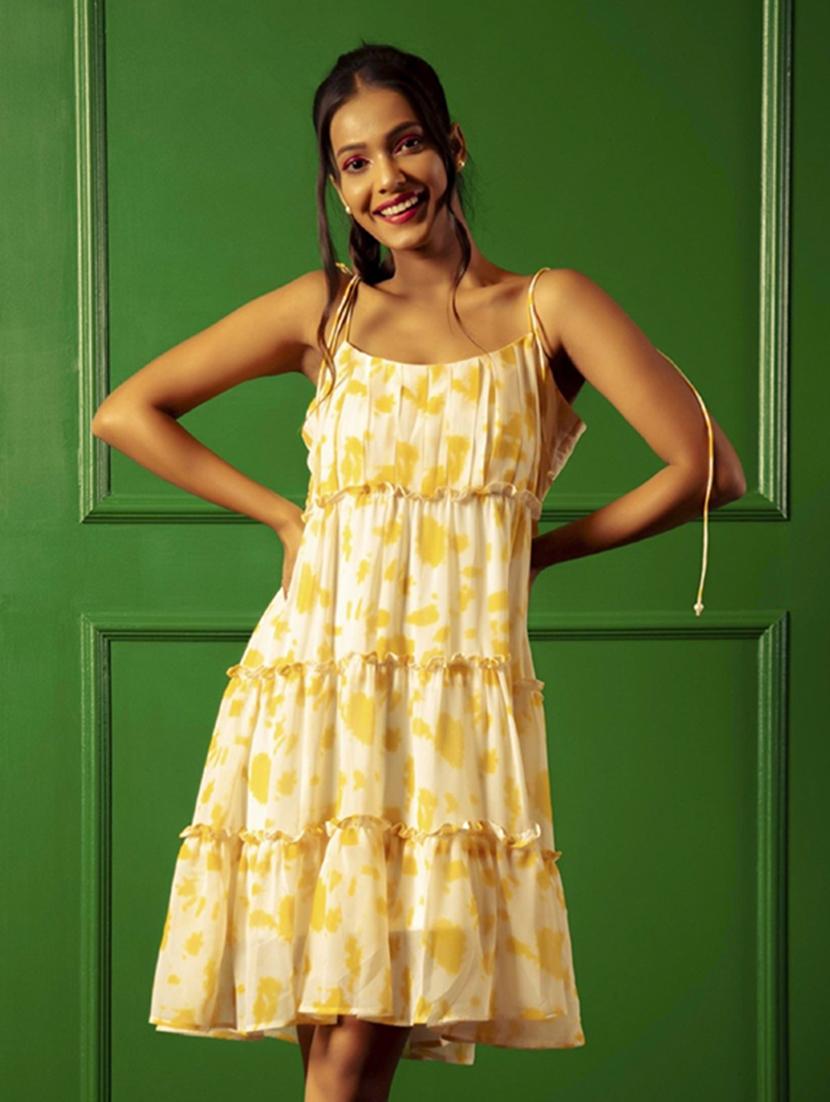 women yellow printed tiered dress - 21460109 -  Zoom Image - 0