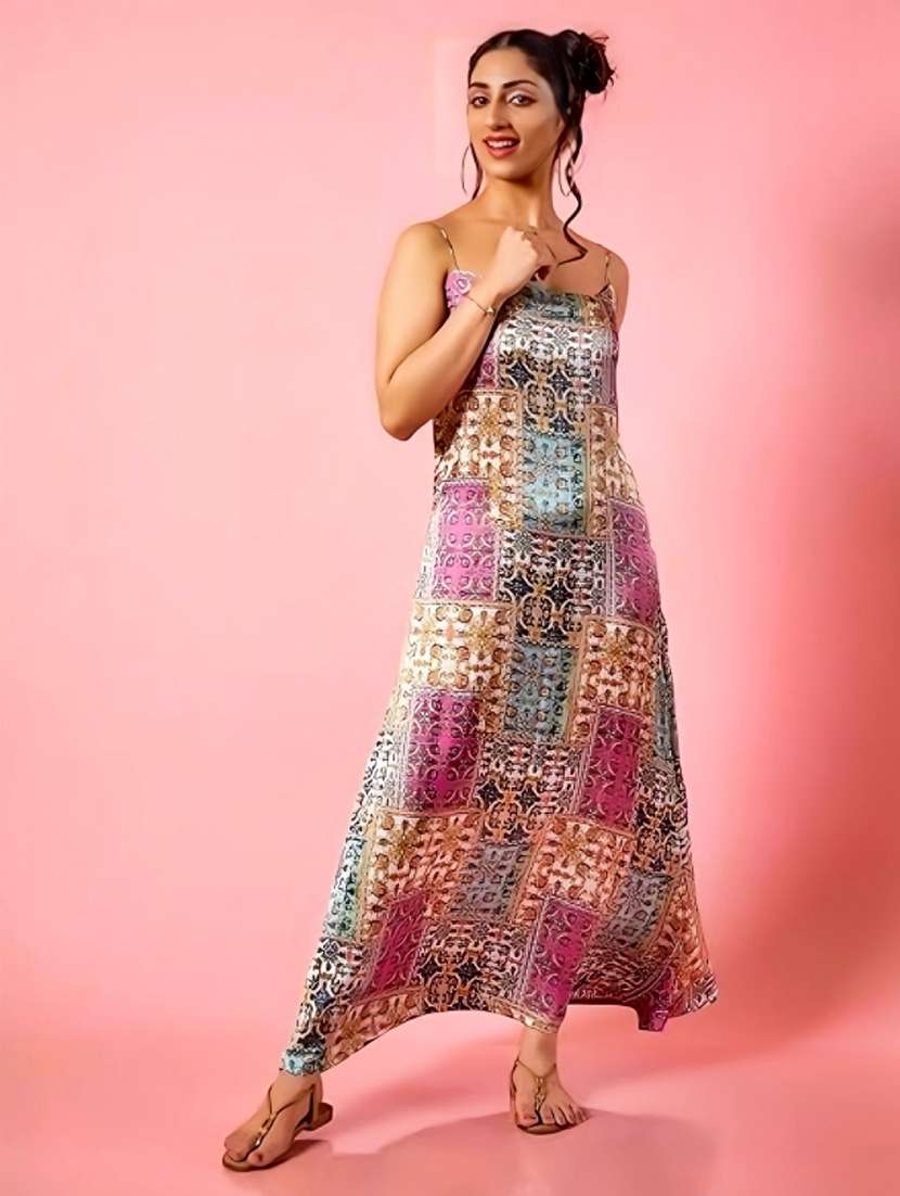 women multi colored satin a-line dress