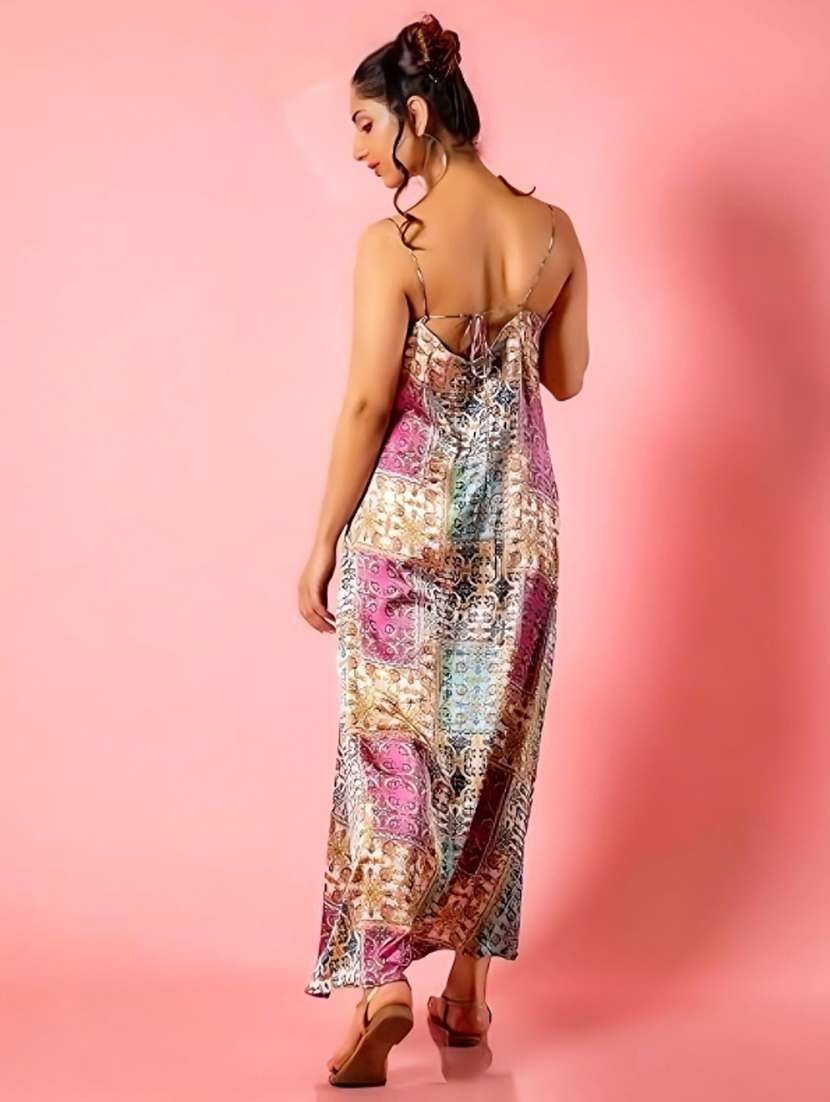 women multi colored satin a-line dress - 21460112 -  Standard Image - 2