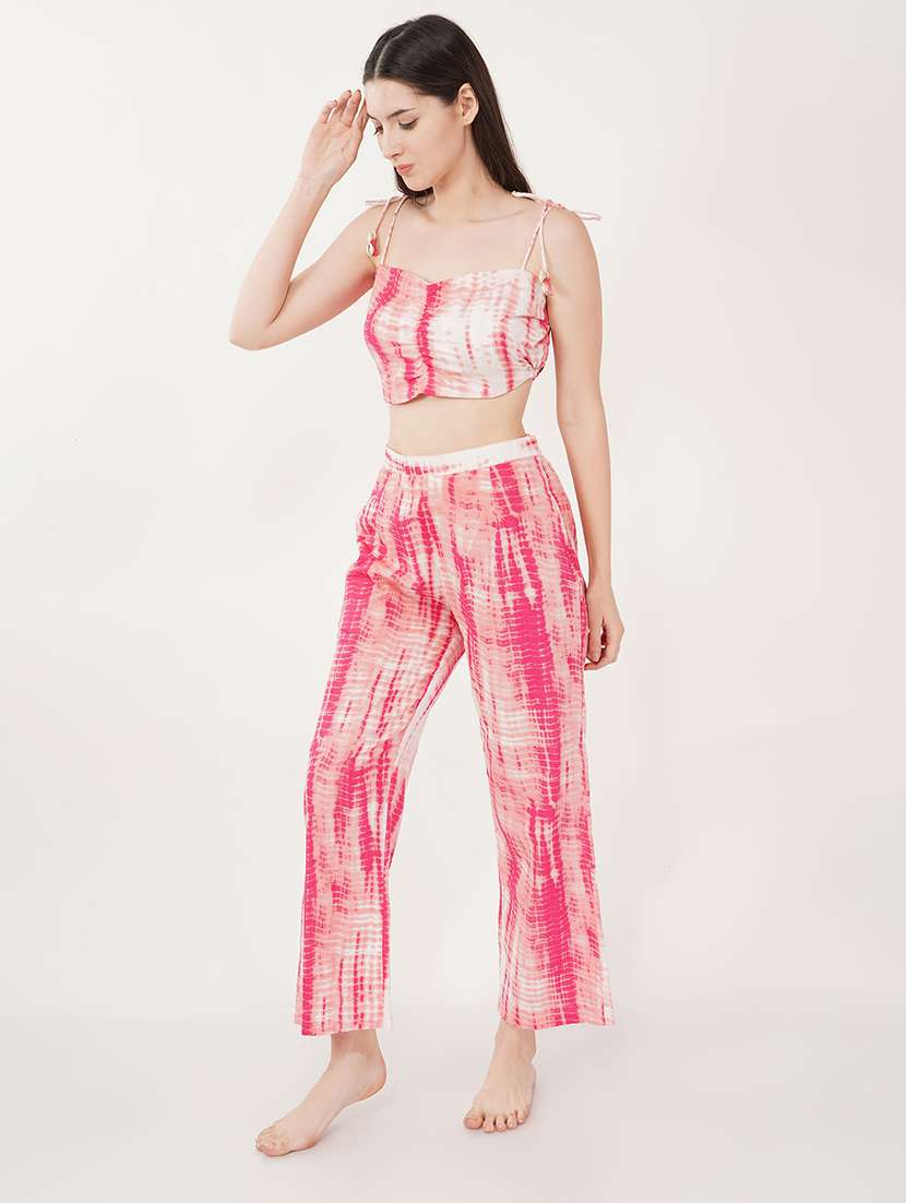 women pink cotton blend top and trouser co-ord set - 21460118 -  Standard Image - 2