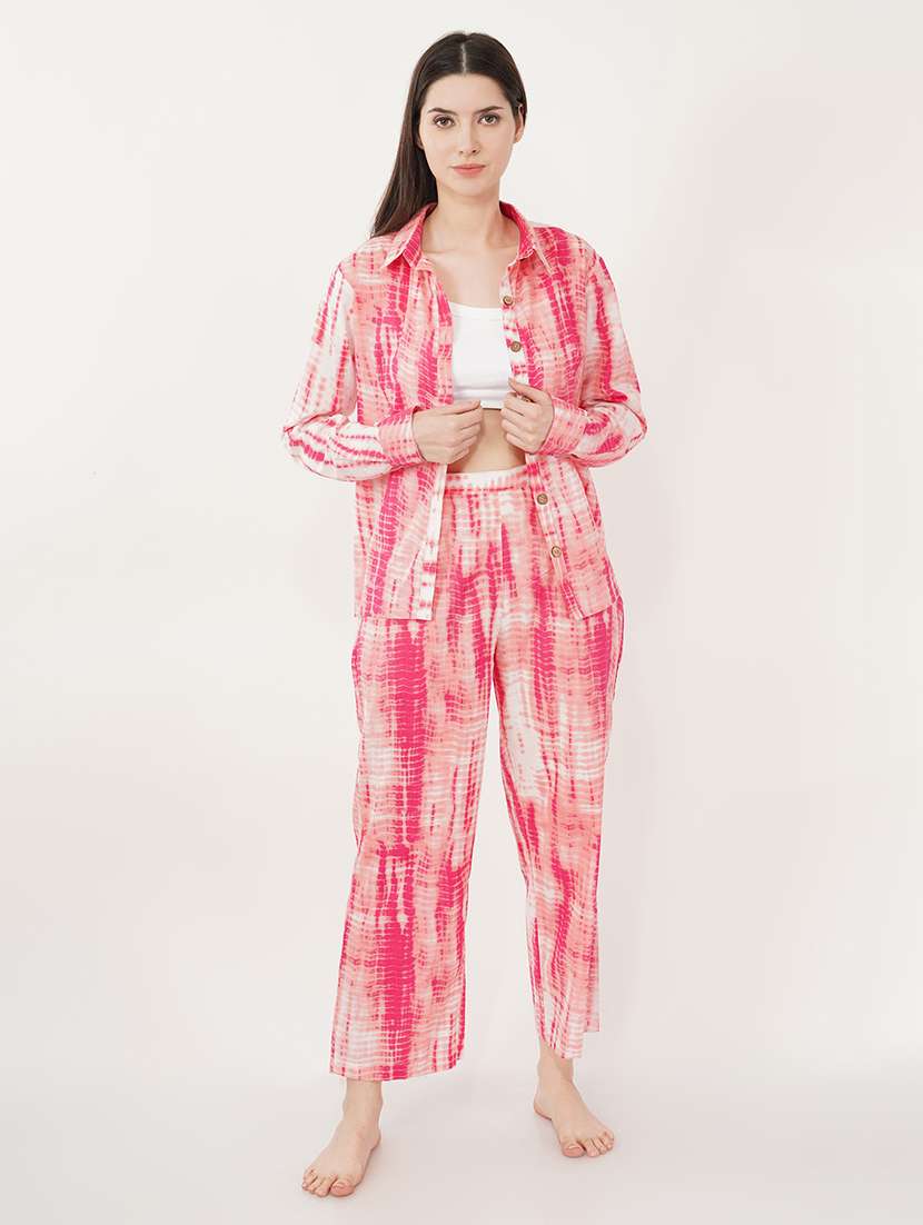 women pink cotton blend shirt and trouser co-ord set - 21460119 -  Standard Image - 2