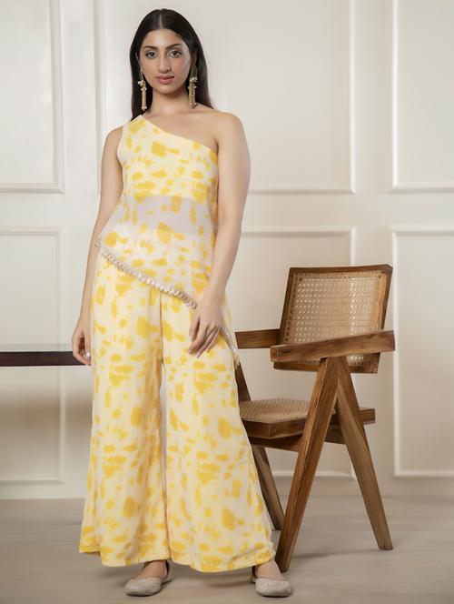 women yellow georgette top and palazzos co-ord set - 21460136 - Standard Image - 0