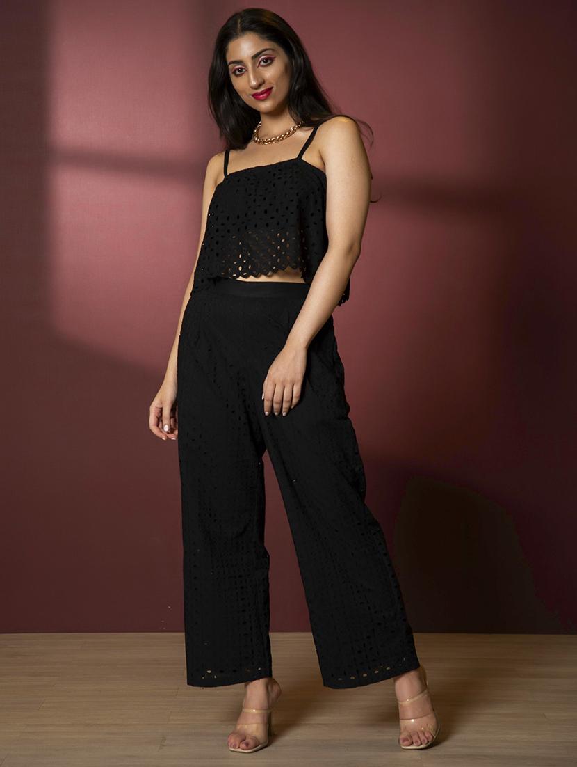 women black cotton blend top and trouser co-ord set - 21460143 - Standard Image - 2