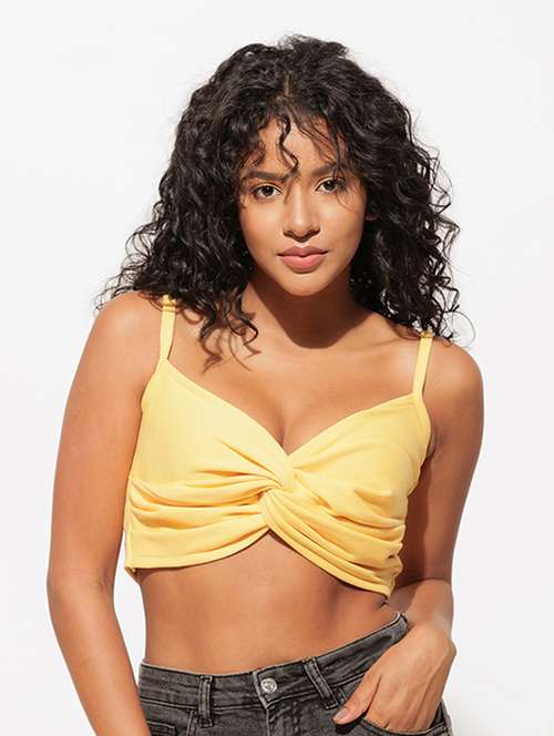 women yellow solid crop top - 21460147 -  Standard Image - 0