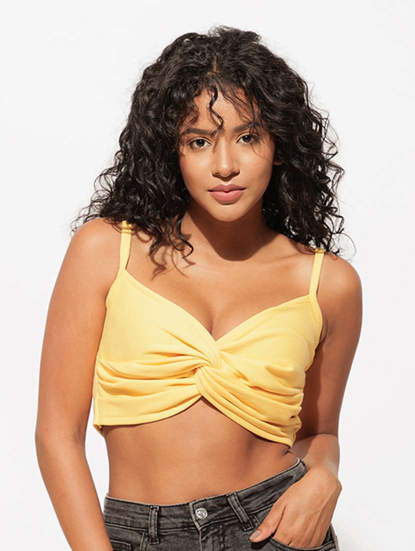 women yellow solid crop top - 21460147 -  Zoom Image - 0