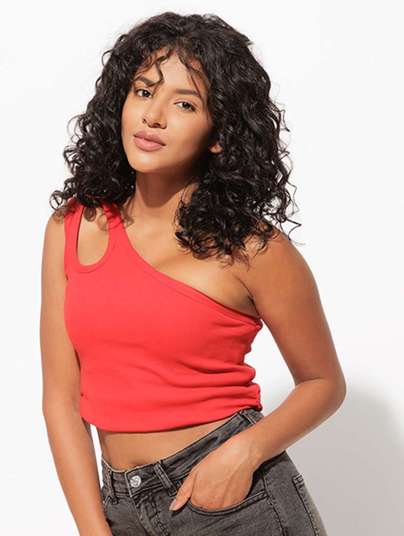 women red solid crop top - 21460152 -  Standard Image - 2