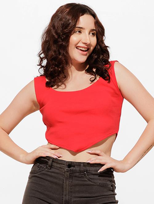 women red solid crop top - 21460154 -  Standard Image - 0