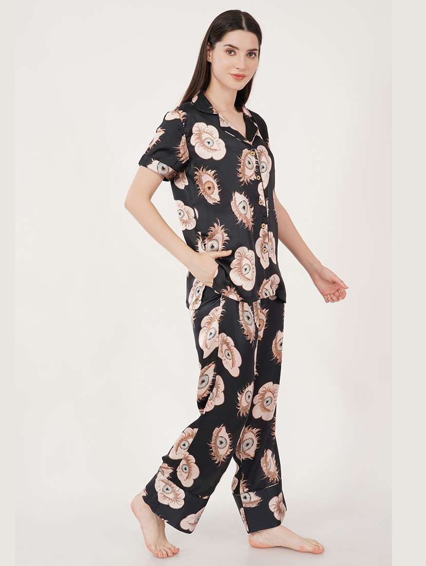 women black printed pyjama nightwear set - 21460237 -  Standard Image - 2