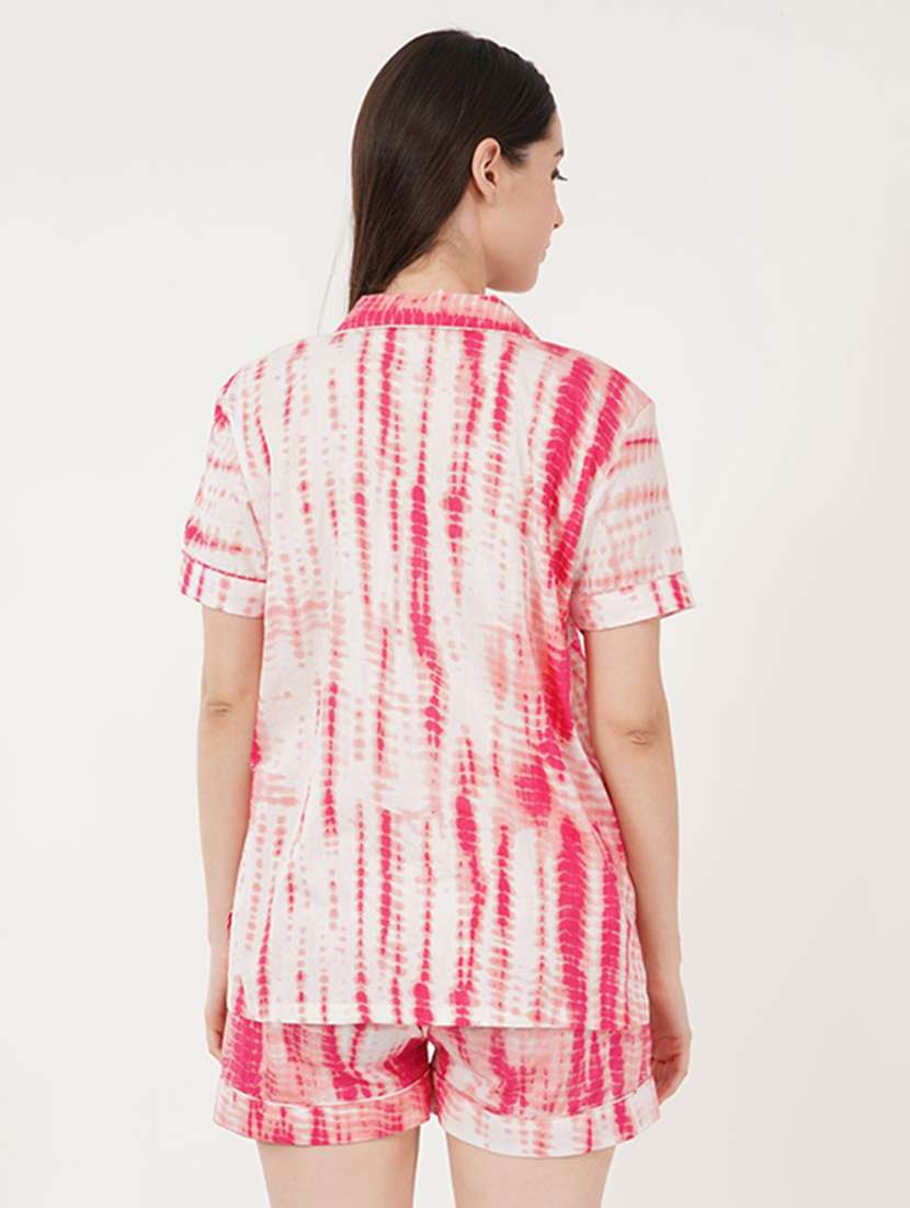 women pink tie & dye shorts nightwear set - 21460240 - Standard Image - 2