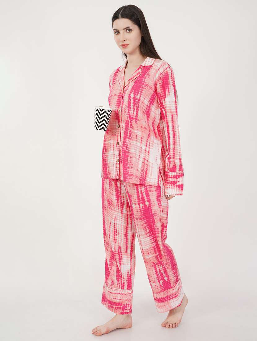 women pink cotton blend pyjama nightwear set - 21460241 - Standard Image - 2