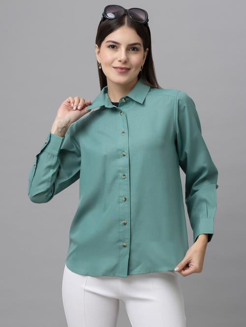 women solid collared long sleeves shirt - 21461006 -  Standard Image - 0