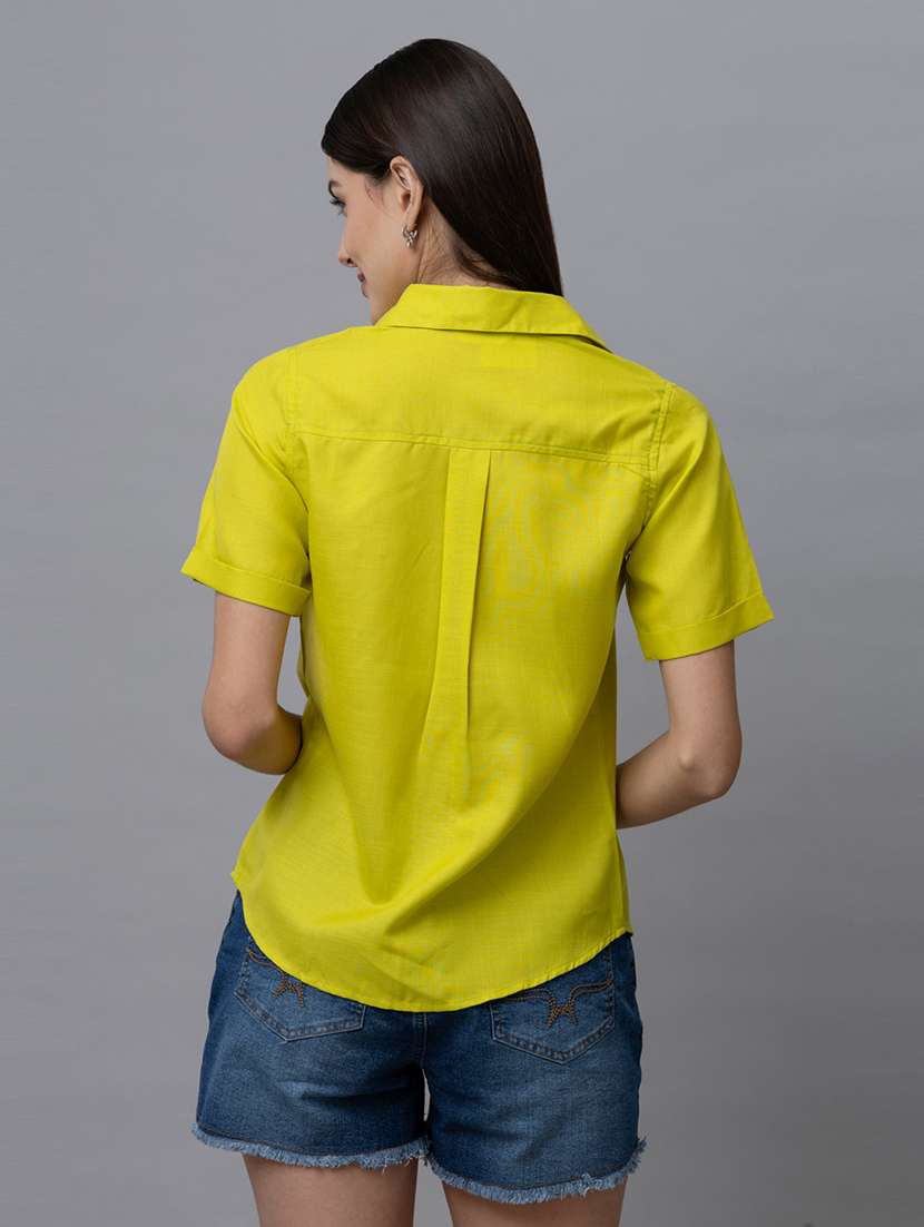 women solid collared shorts sleeves shirt - 21461009 - Standard Image - 2