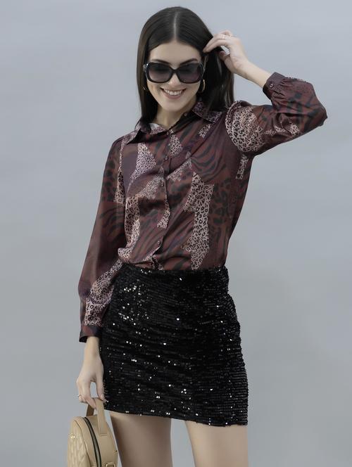 women animal printed collared long sleeves shirt - 21461013 - Standard Image - 0