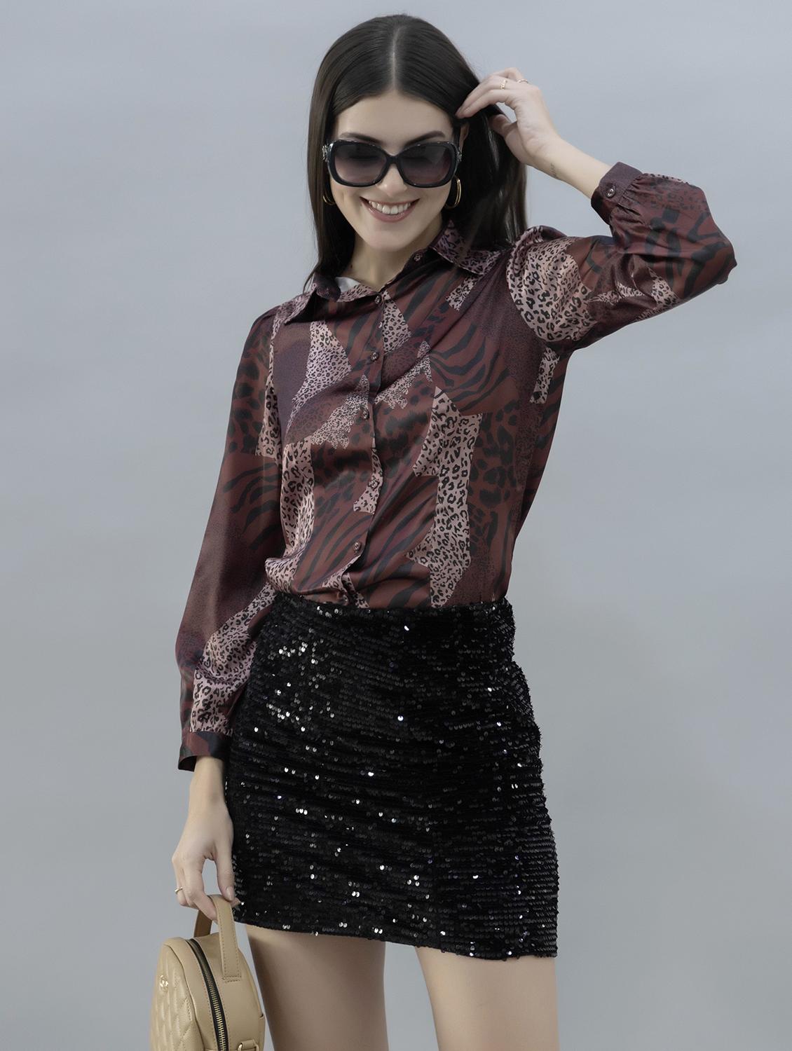 women animal printed collared long sleeves shirt - 21461013 - Zoom Image - 0