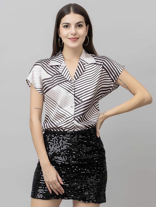 women printed lapel collar shorts sleeves shirt - 21461018 - Standard Image - 0