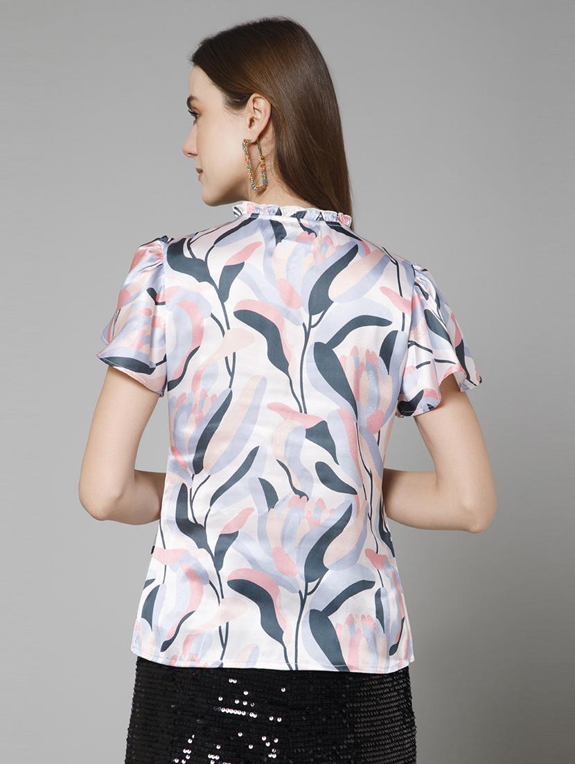 women printed tie up neck top - 21461025 - Standard Image - 2