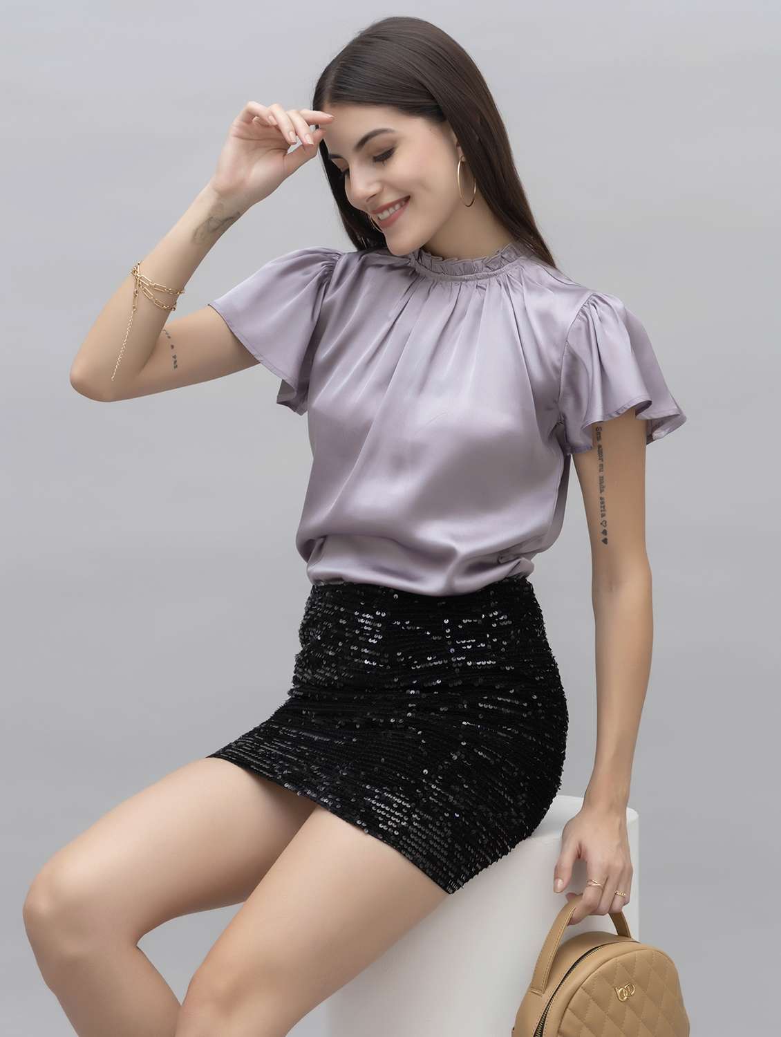 women solid mock neck regular fit top