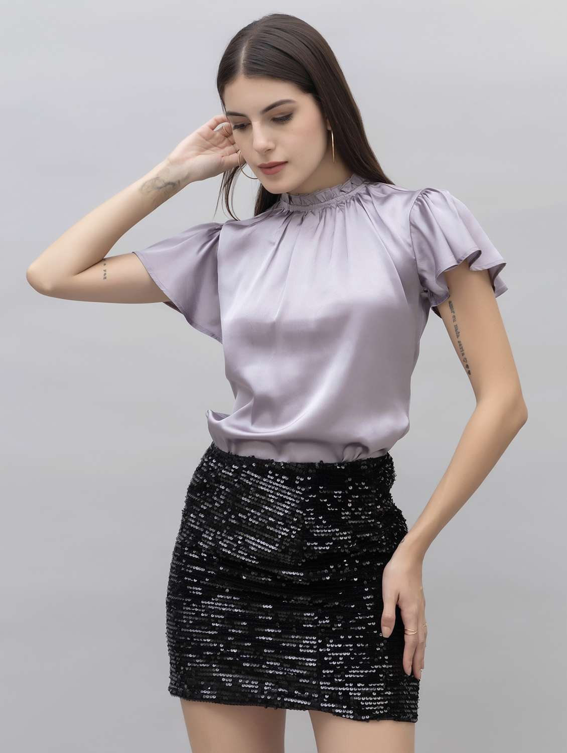 women solid mock neck regular fit top - 21461034 -  Standard Image - 2