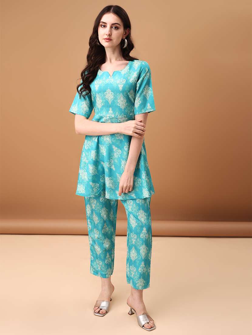 women light blue paisley printed co-ord set