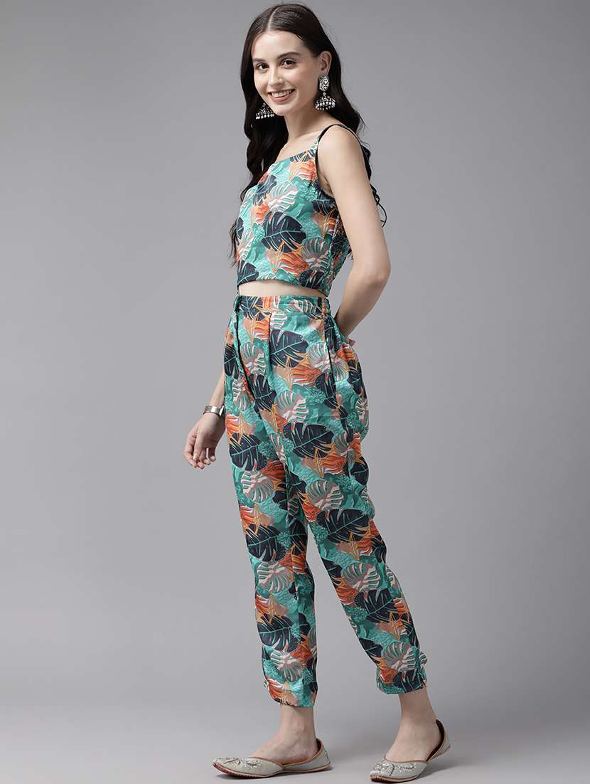 women printed top and trouser co-ord set with jacket - 21461810 -  Standard Image - 2