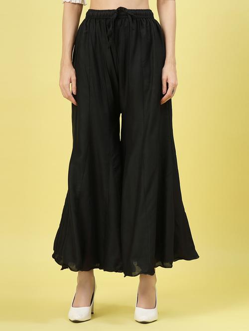 women black rayon flared palazzo - 21462101 - Standard Image - 0