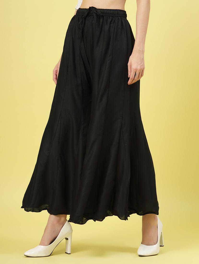women black rayon flared palazzo - 21462101 - Standard Image - 2