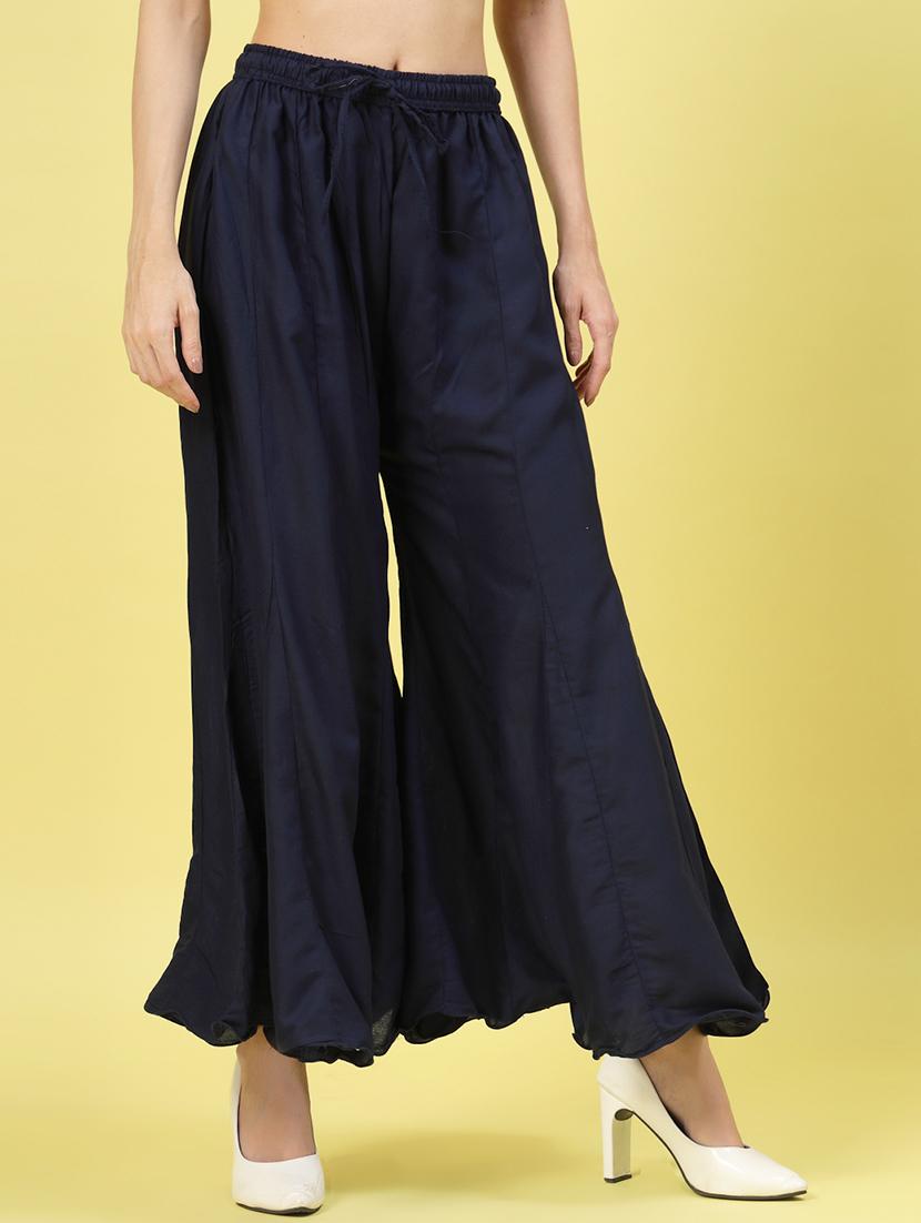 women navy blue rayon flared palazzo - 21462103 - Standard Image - 2