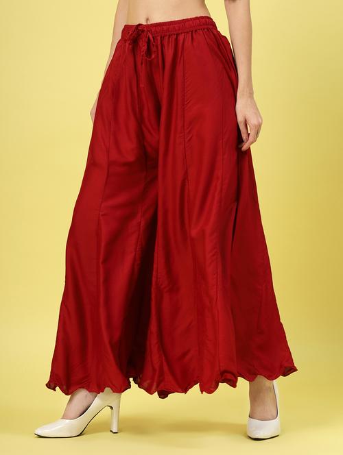 women maroon solids flared palazzo - 21462104 - Standard Image - 0