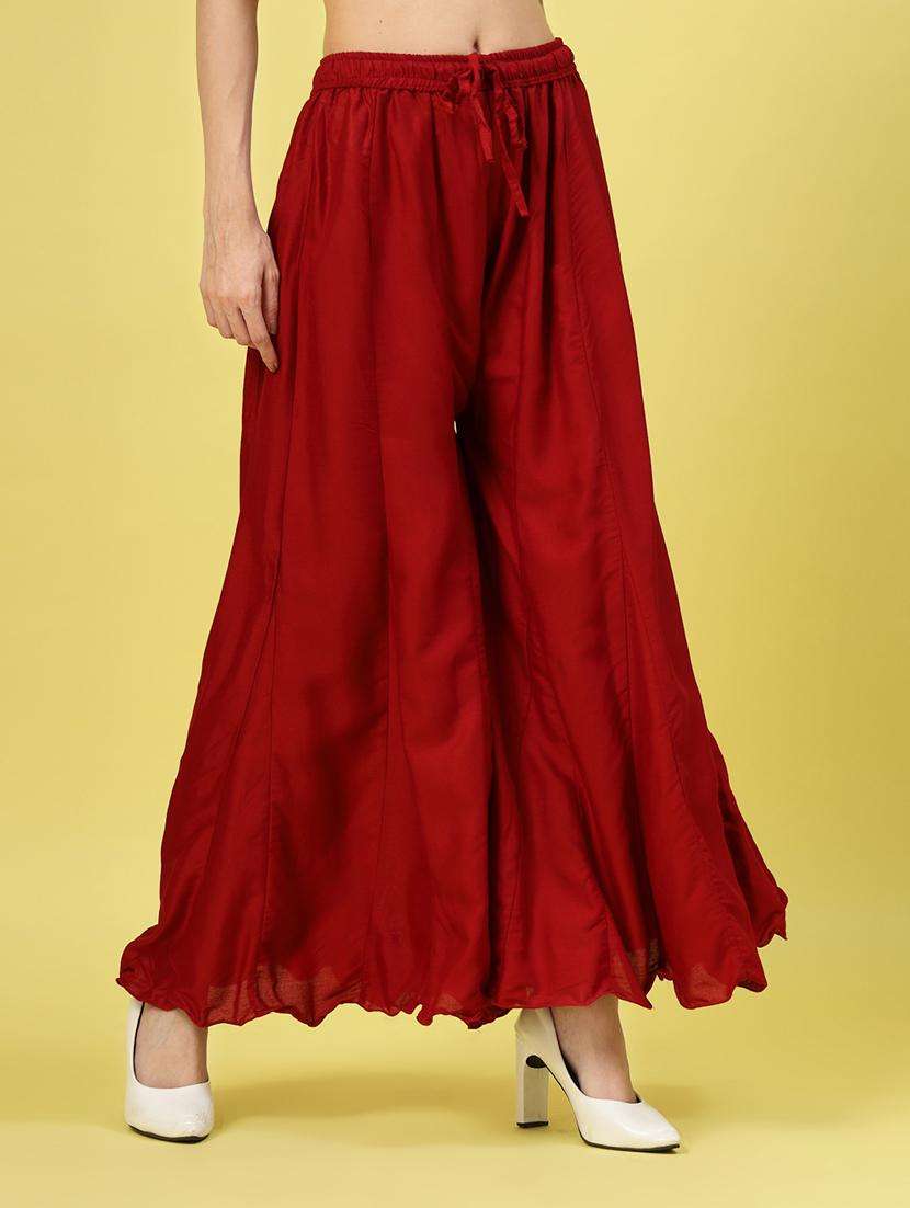 women maroon solids flared palazzo - 21462104 -  Standard Image - 2