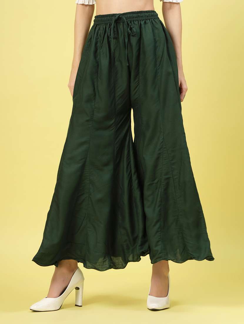women green rayon flared palazzo - 21462105 - Zoom Image - 0