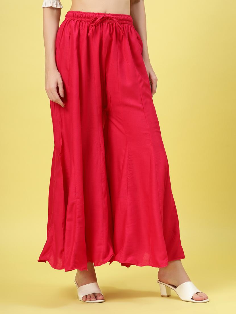 women red rayon flared palazzo - 21462106 - Standard Image - 2