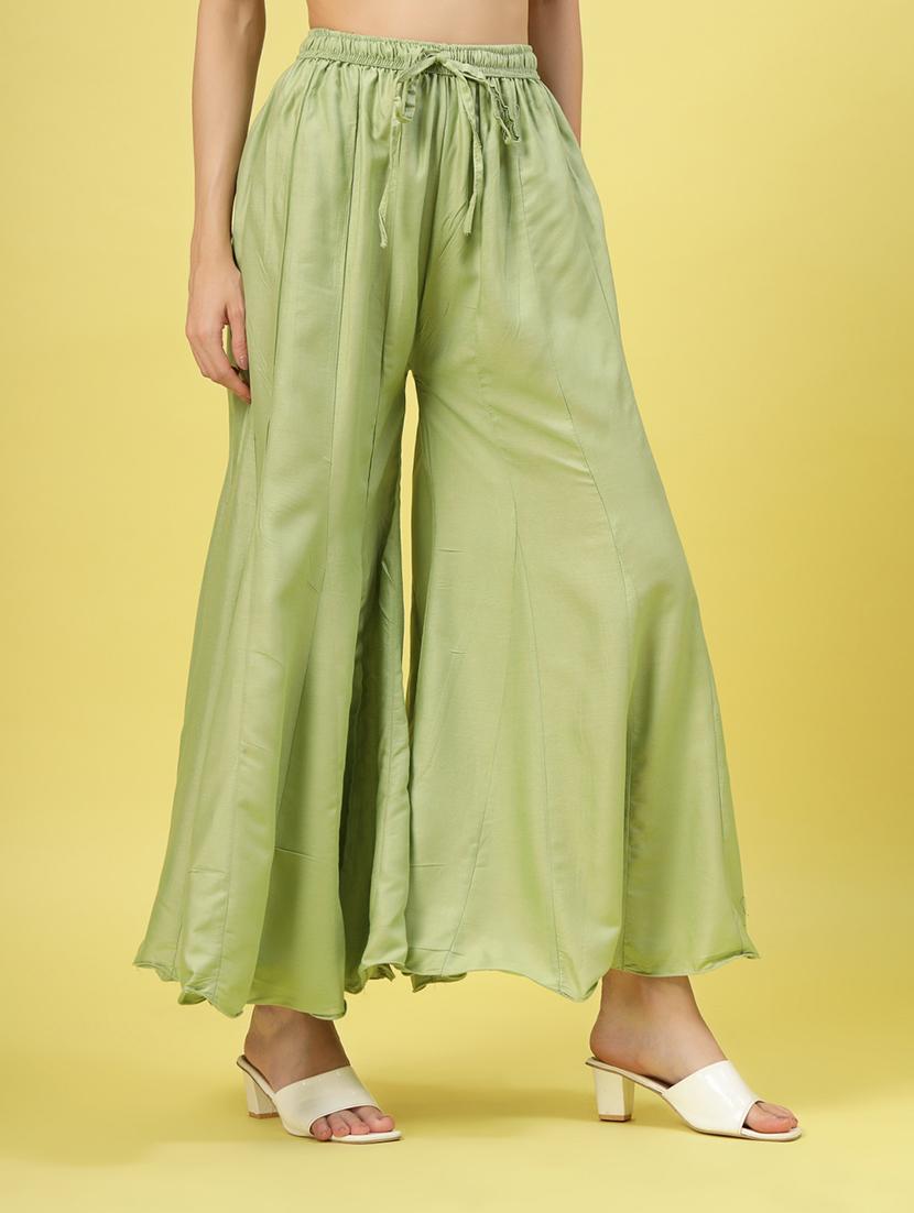 women green rayon flared palazzo - 21462107 - Standard Image - 2